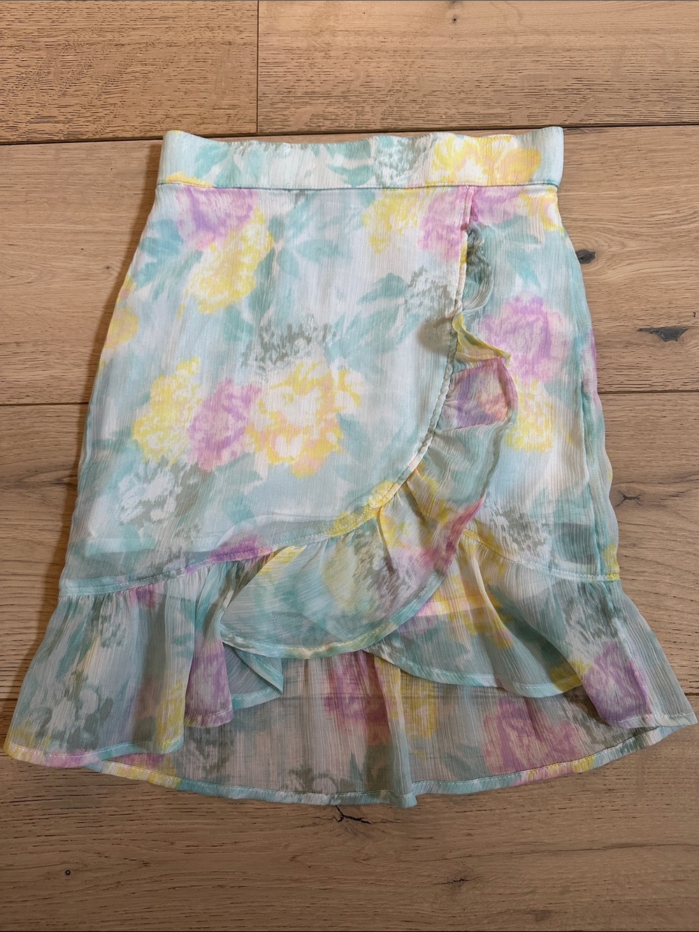 abercrombie kids Pastel Floral Ruffle Wrap Skirt - Blue, Yellow, Purple